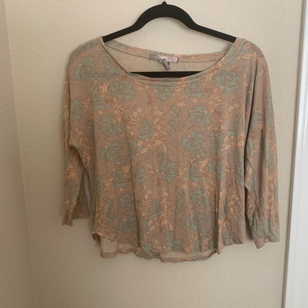 Pastel on nude floral blouse